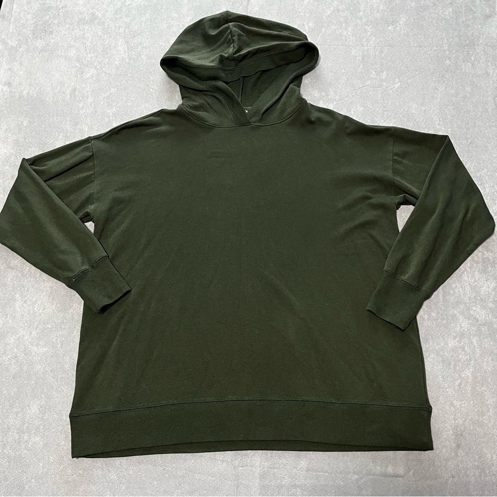 Eileen Fisher Women Small Brushed Terry Hug Hoodie Sweatshirt Dark Green Cozy